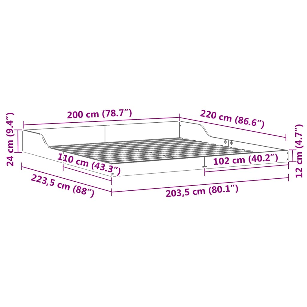 vidaXL Ramka łóżka Brązowy 200 x 220 cm Lite drewno sosnowe