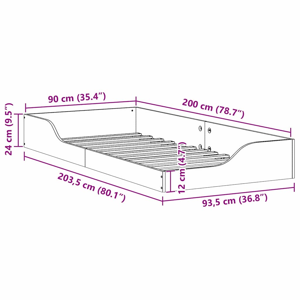 vidaXL Ramka łóżka Biały 90 x 200 cm Lite drewno sosnowe