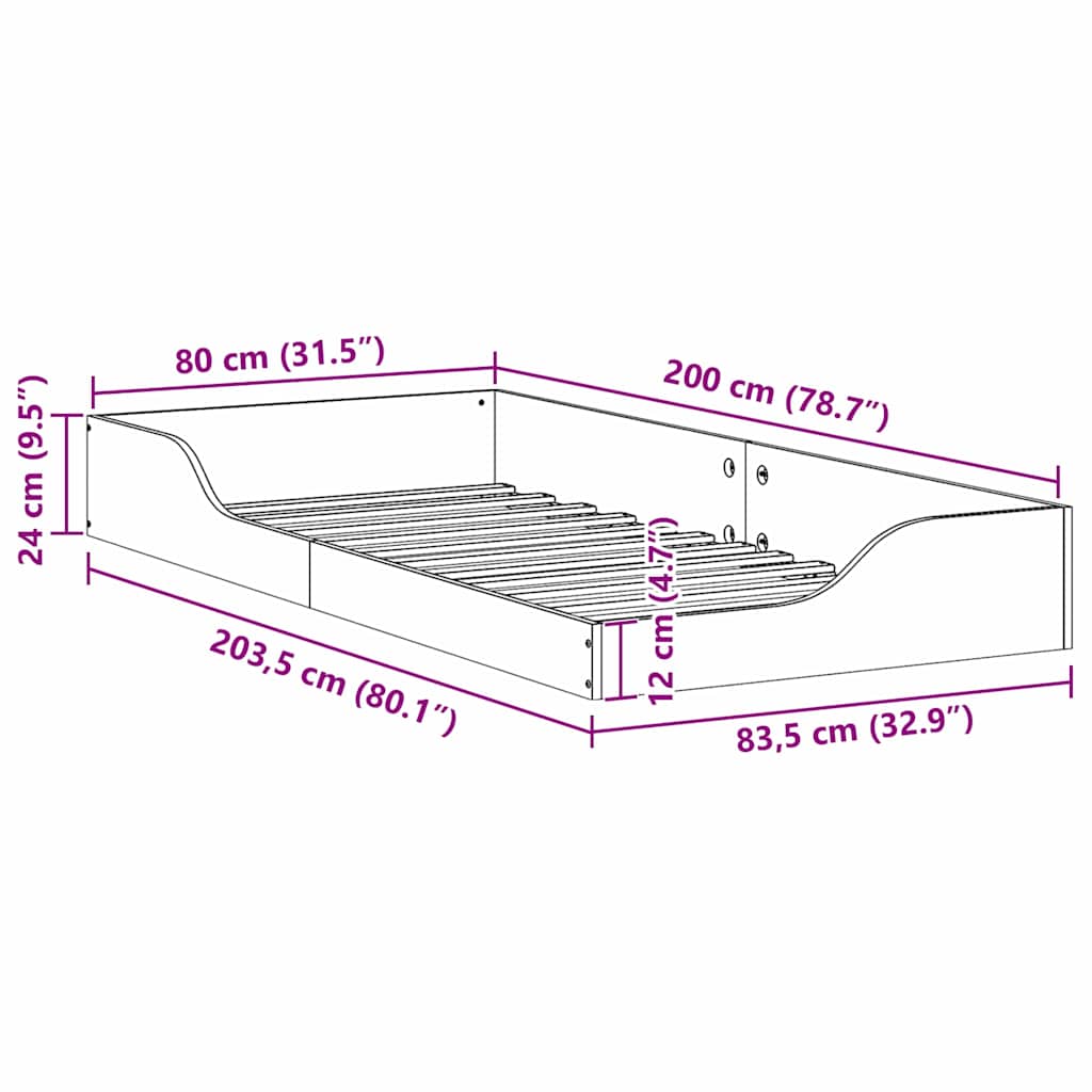 vidaXL Ramka łóżka Biały 80 x 200 cm Lite drewno sosnowe