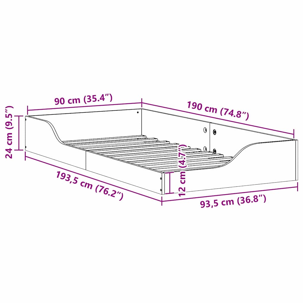 vidaXL Ramka łóżka Biały 90 x 190 cm Lite drewno sosnowe