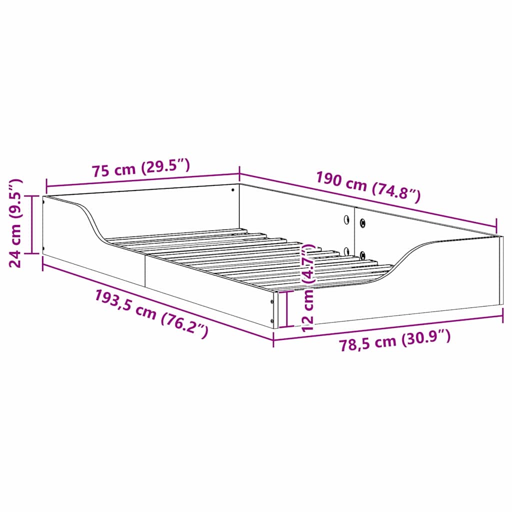 vidaXL Ramka łóżka Woskowy Brąz 75 x 190 cm Lite drewno sosnowe