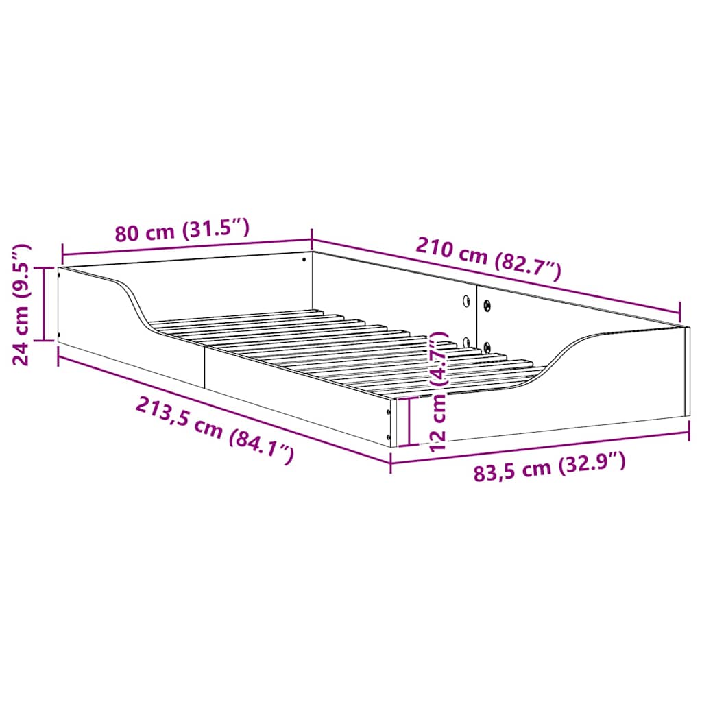 vidaXL Ramka łóżka Woskowy Brąz 80 x 210 cm Lite drewno sosnowe
