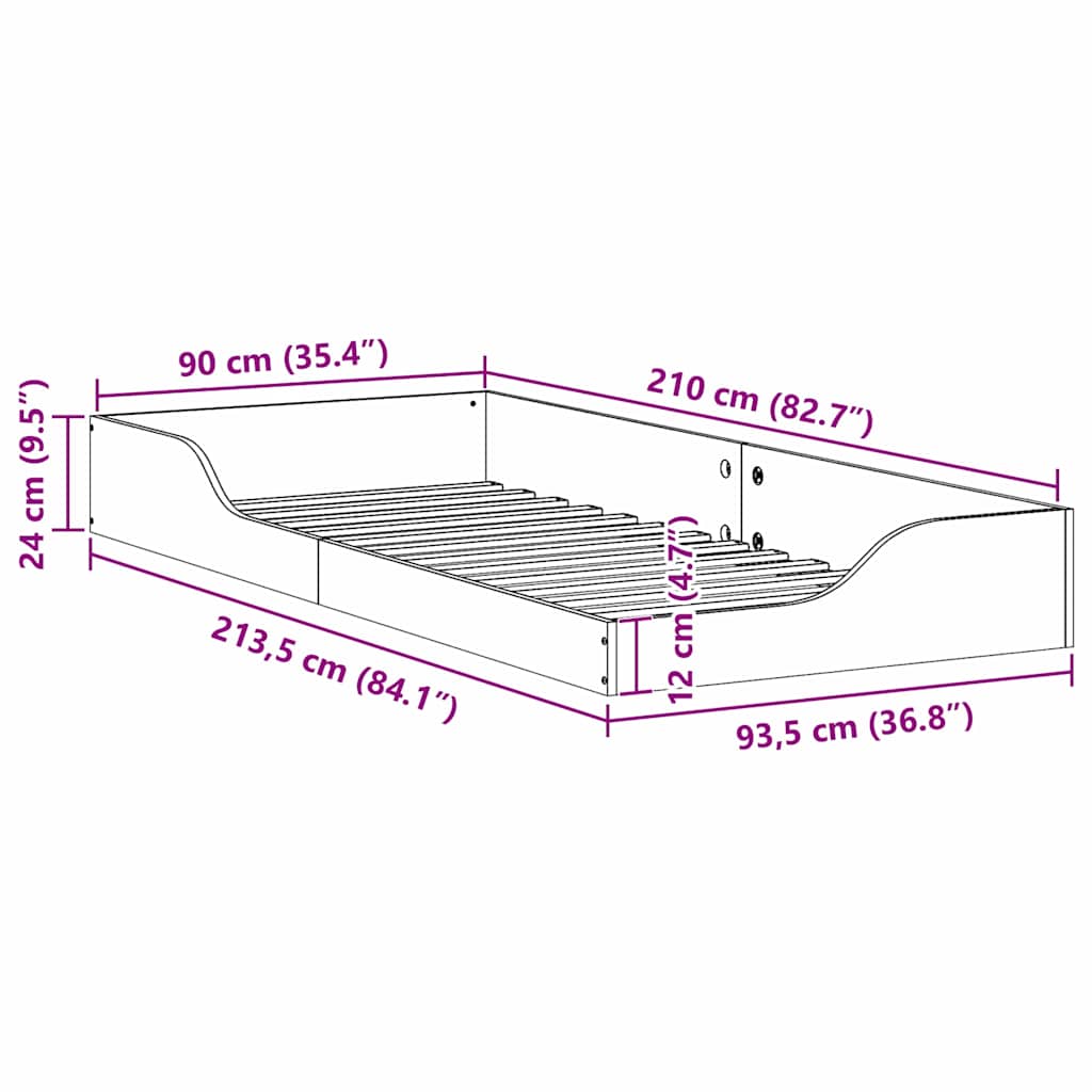 vidaXL Ramka łóżka Brązowy 90 x 210 cm Lite drewno sosnowe