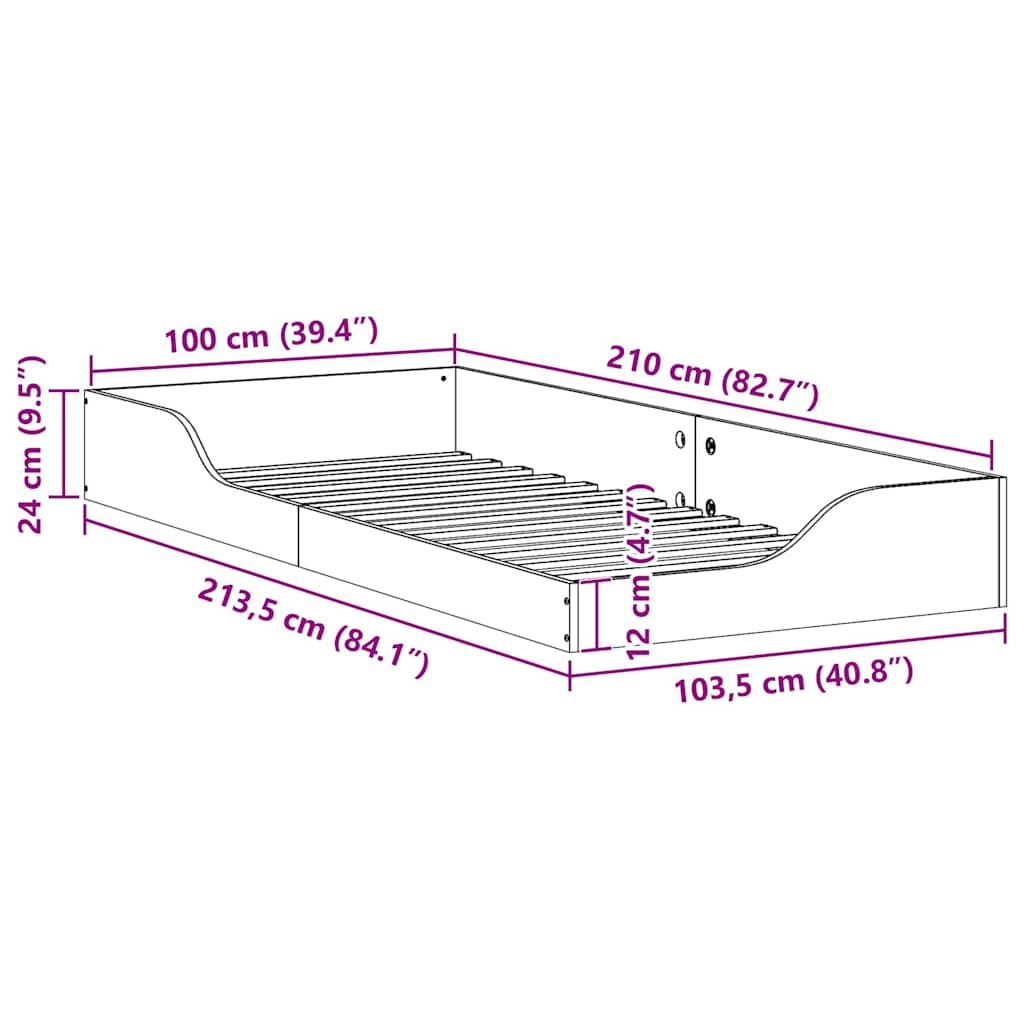 vidaXL Ramka łóżka Brązowy 100 x 210 cm Lite drewno sosnowe