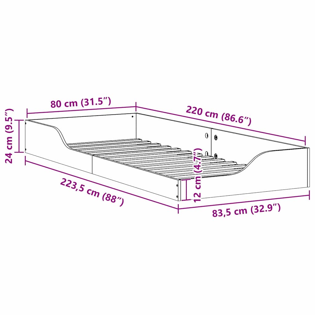 vidaXL Ramka łóżka Woskowy Brąz 80 x 220 cm Lite drewno sosnowe