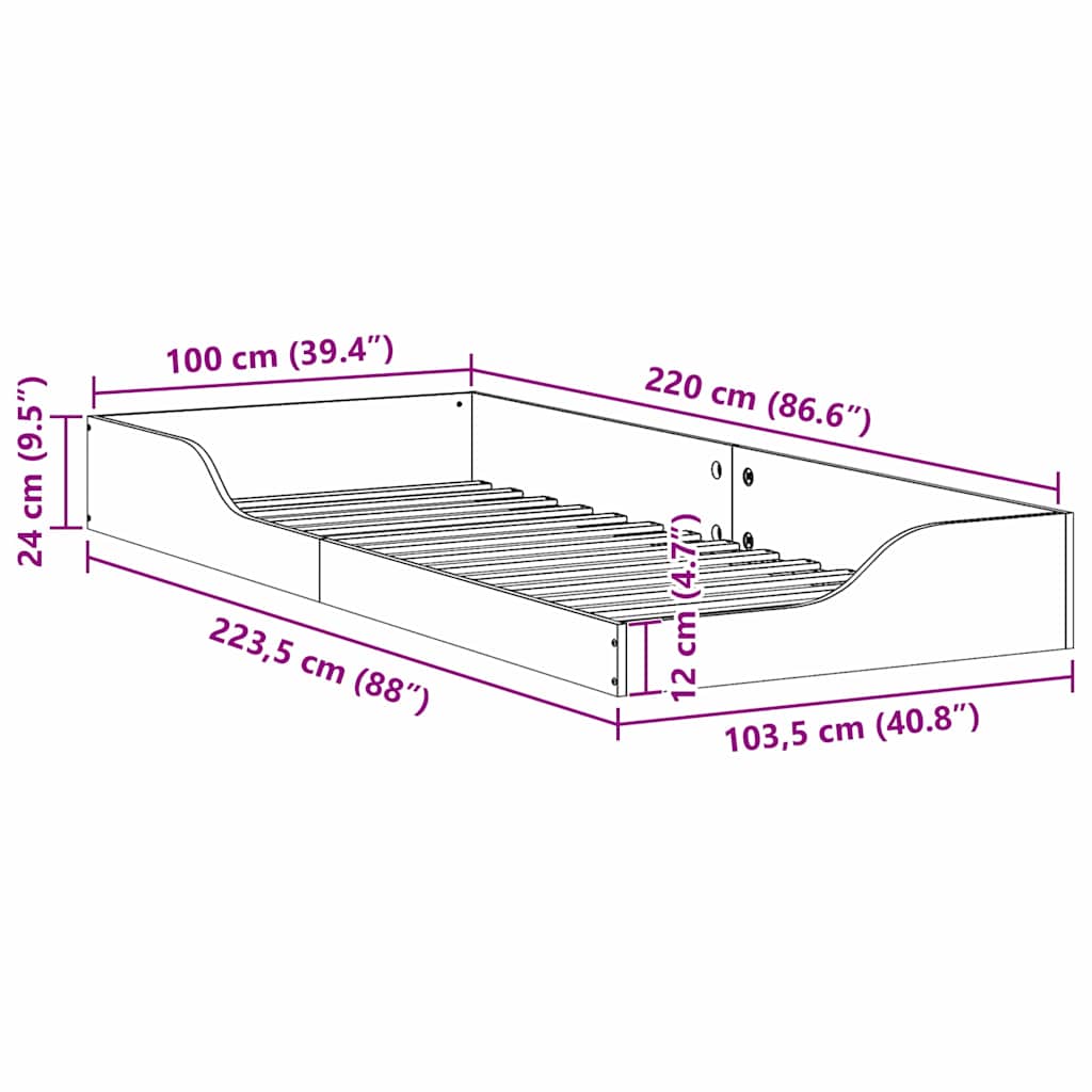 vidaXL Ramka łóżka Brązowy 100 x 220 cm Lite drewno sosnowe