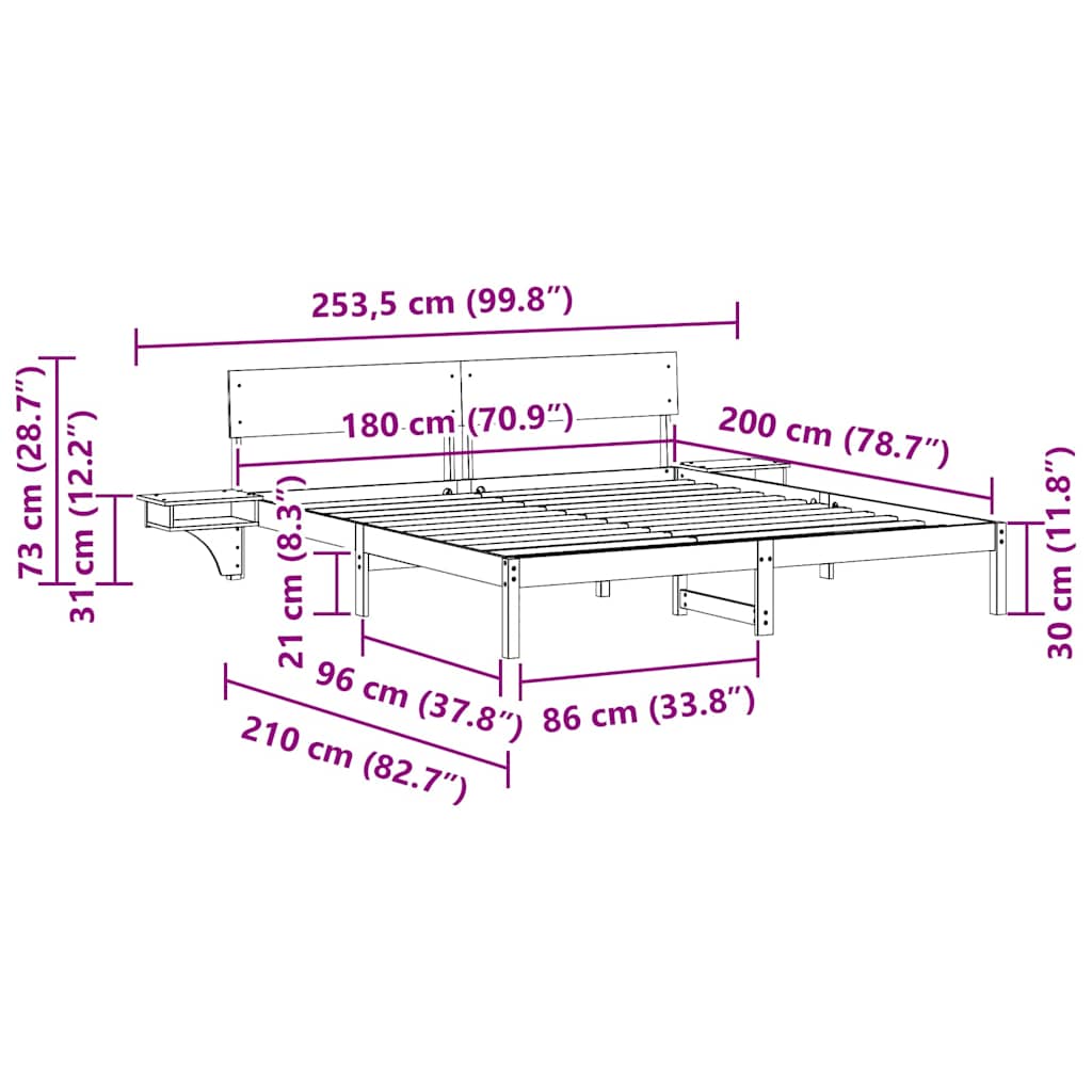 vidaXL Ramka łóżka Brązowy 180 x 200 cm Lite drewno sosnowe