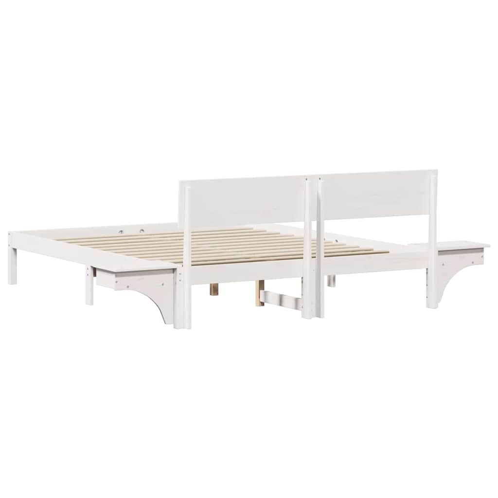 vidaXL Ramka łóżka Z zagłówkiem Biały 160 x 200 cm Lite drewno sosnowe