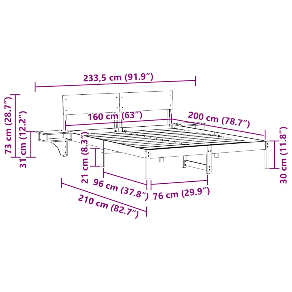 vidaXL Ramka łóżka Z zagłówkiem Biały 160 x 200 cm Lite drewno sosnowe