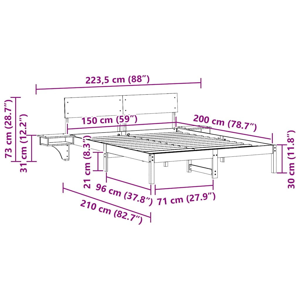vidaXL Ramka łóżka Brązowy 150 x 200 cm Lite drewno sosnowe