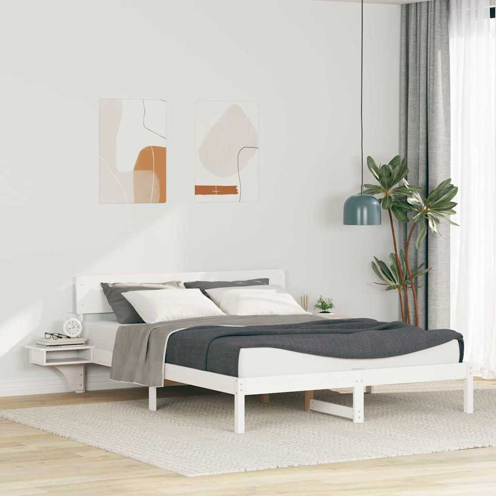 vidaXL Ramka łóżka Z zagłówkiem Biały 150 x 200 cm Lite drewno sosnowe
