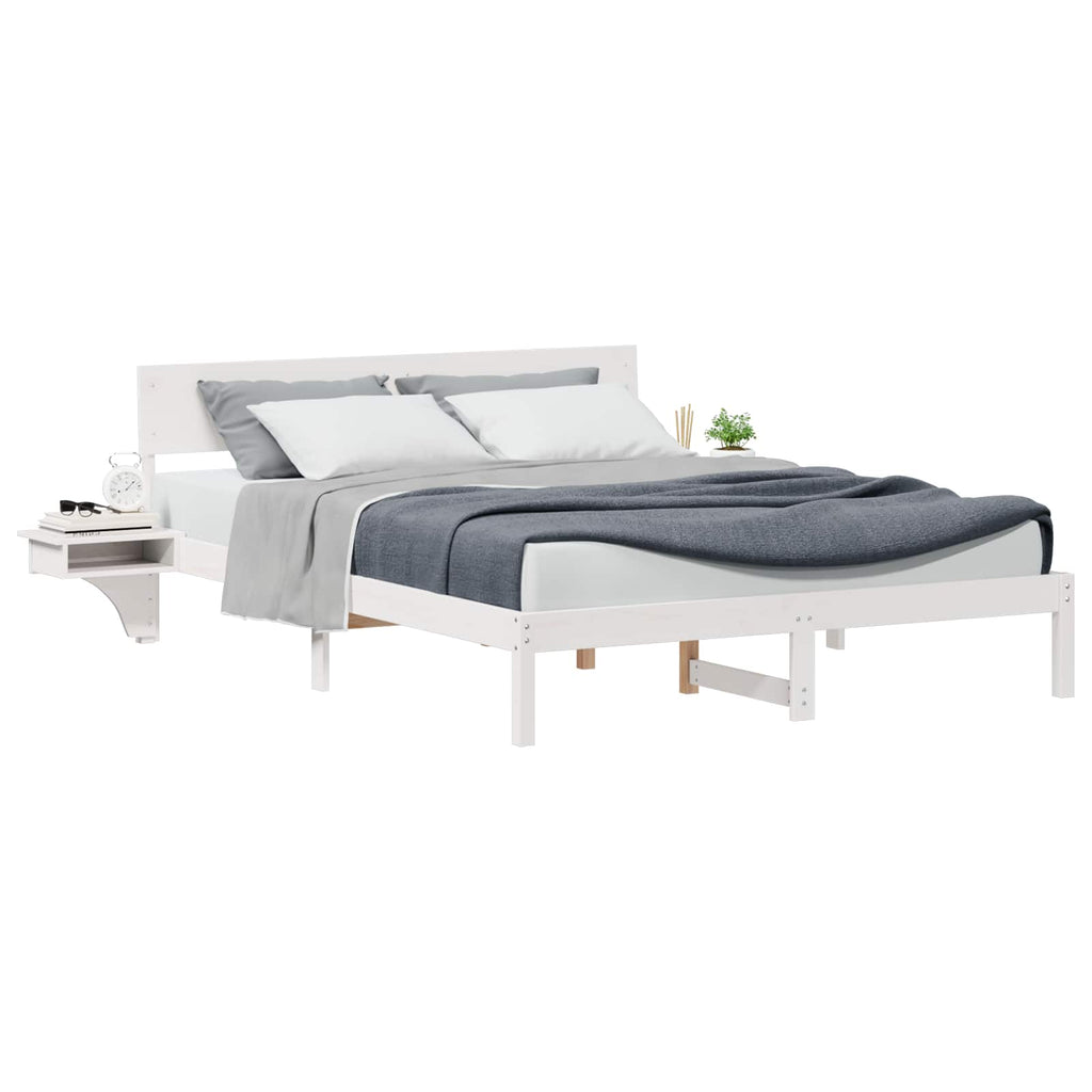 vidaXL Ramka łóżka Z zagłówkiem Biały 150 x 200 cm Lite drewno sosnowe