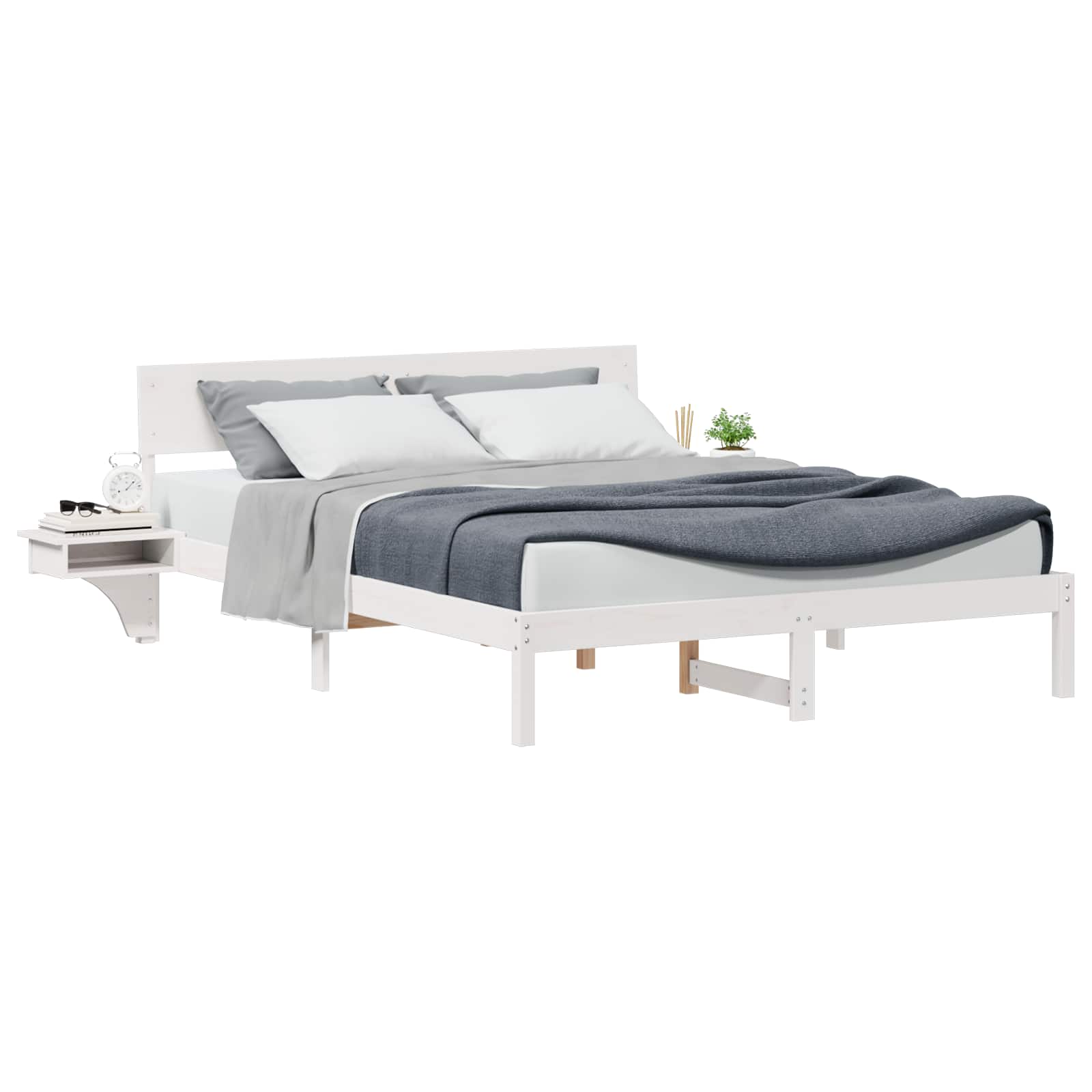 vidaXL Ramka łóżka Z zagłówkiem Biały 150 x 200 cm Lite drewno sosnowe