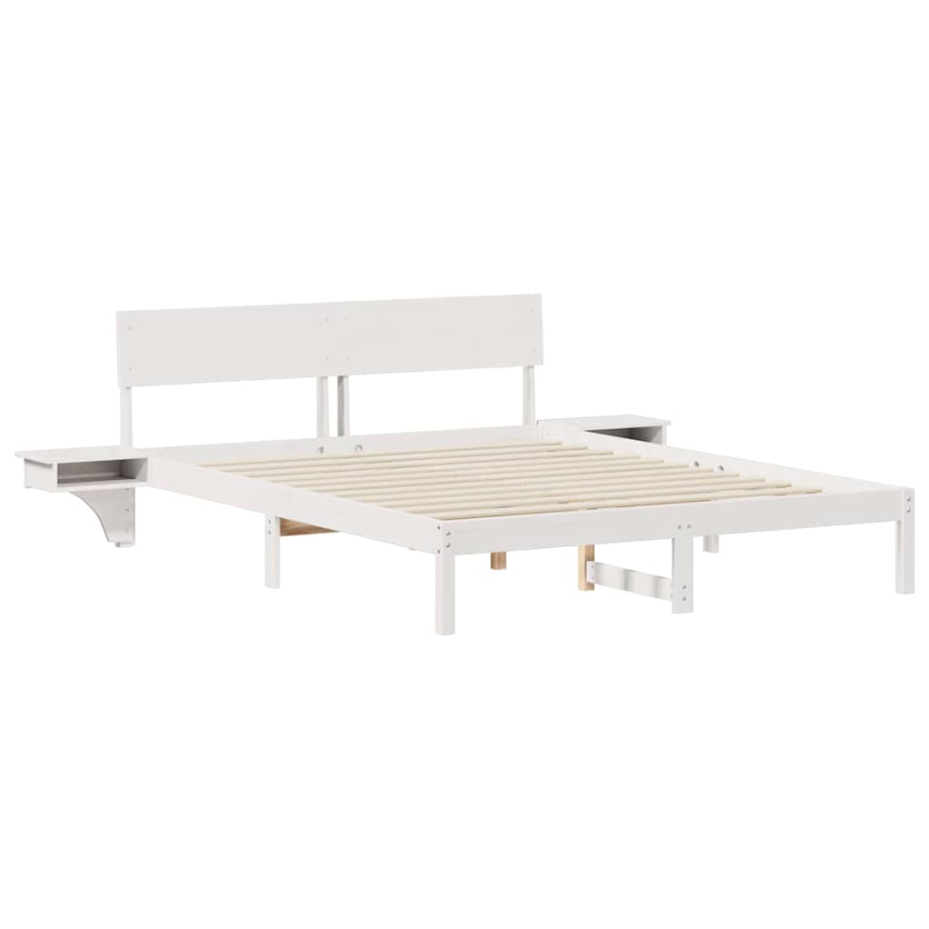 vidaXL Ramka łóżka Z zagłówkiem Biały 150 x 200 cm Lite drewno sosnowe