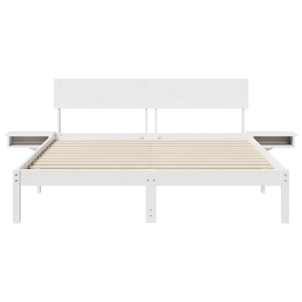 vidaXL Ramka łóżka Z zagłówkiem Biały 150 x 200 cm Lite drewno sosnowe