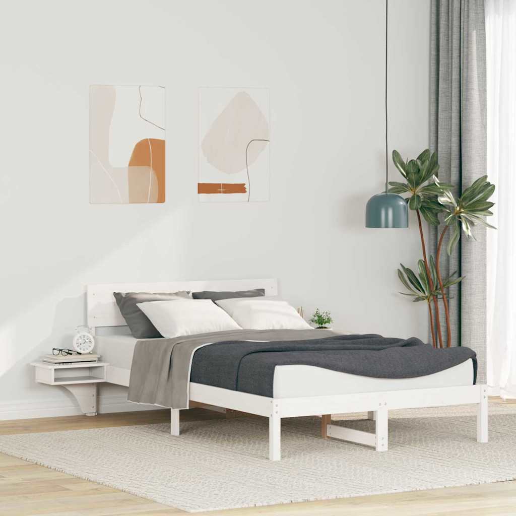 vidaXL Ramka łóżka Z zagłówkiem Biały 140 x 200 cm Lite drewno sosnowe