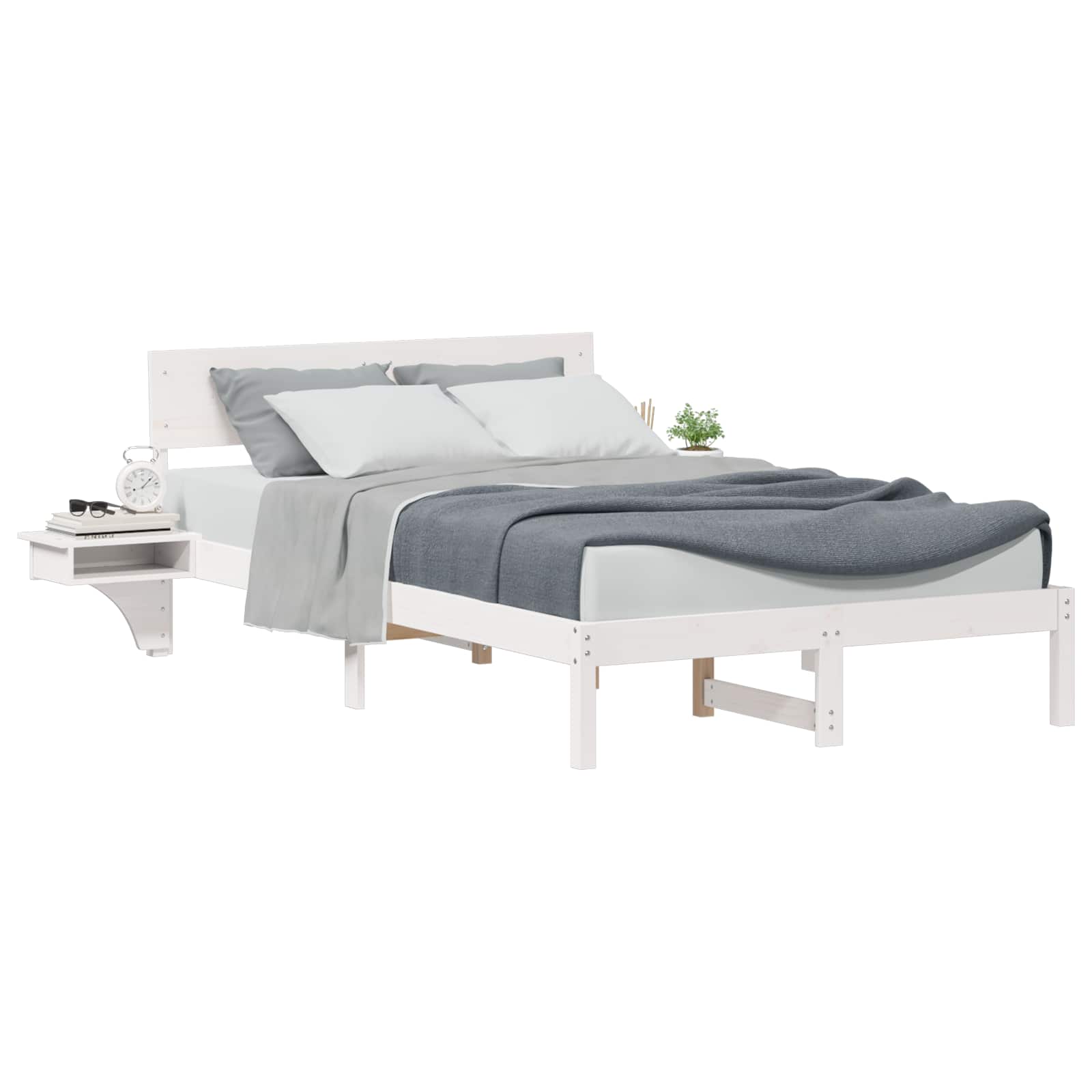 vidaXL Ramka łóżka Z zagłówkiem Biały 140 x 190 cm Lite drewno sosnowe
