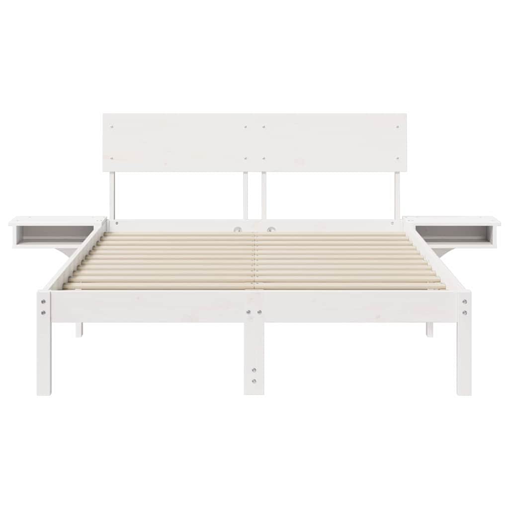 vidaXL Ramka łóżka Z zagłówkiem Biały 135 x 190 cm Lite drewno sosnowe