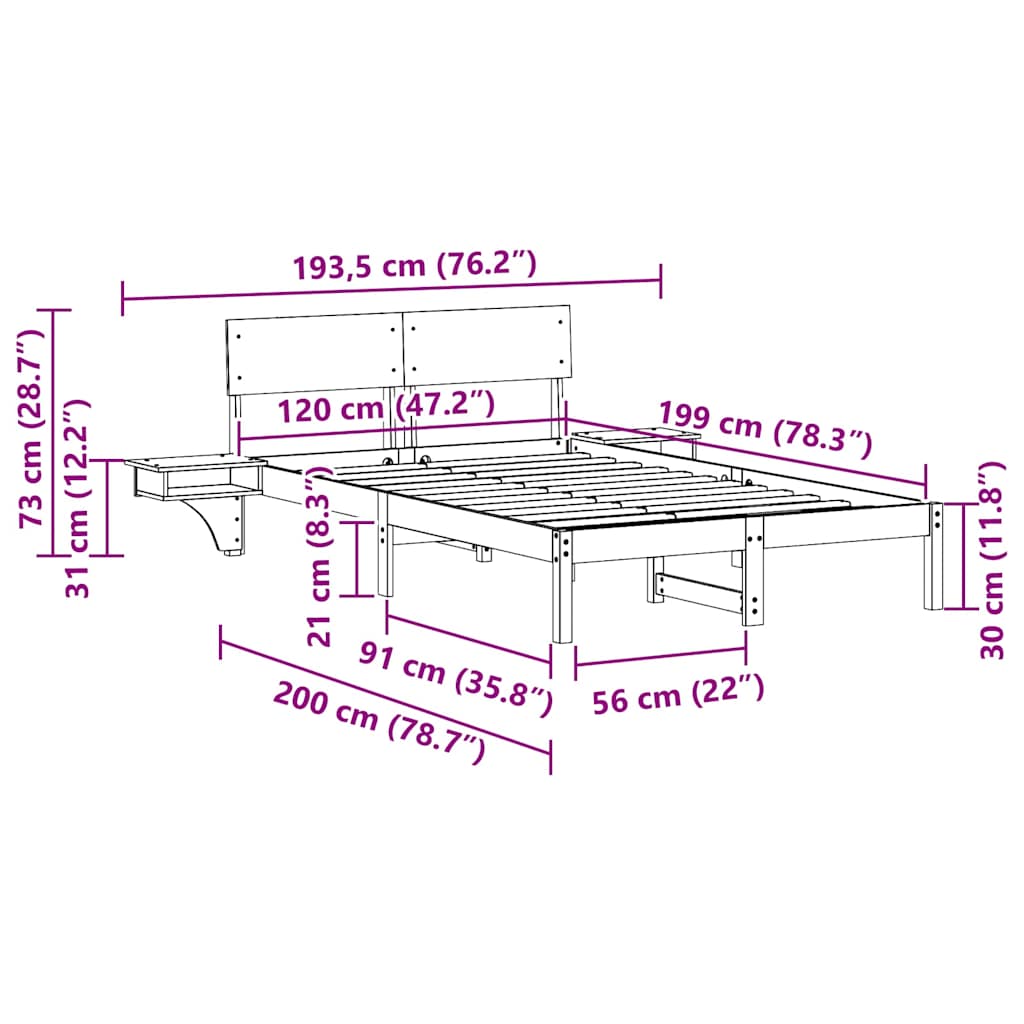 vidaXL Ramka łóżka Z zagłówkiem Biały 120 x 190 cm Lite drewno sosnowe