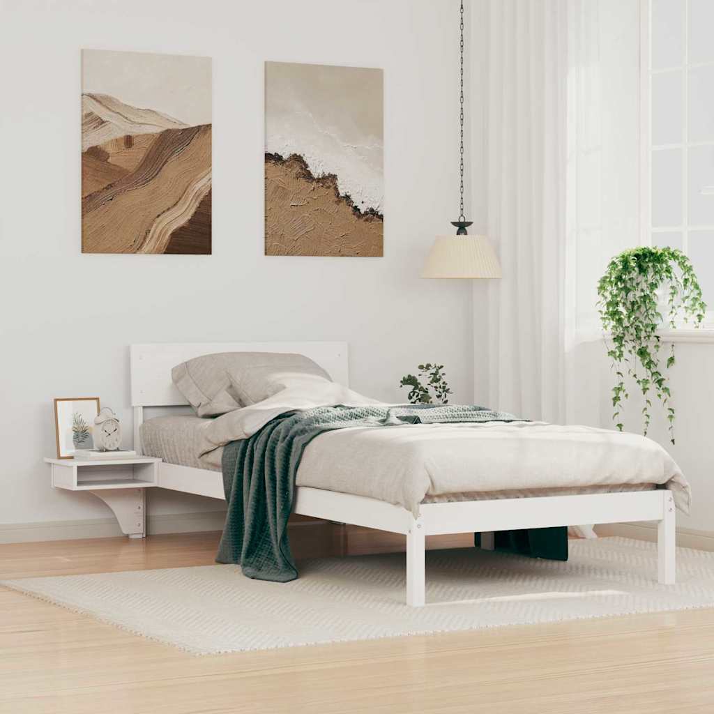 vidaXL Ramka łóżka Z zagłówkiem Biały 90 x 200 cm Lite drewno sosnowe