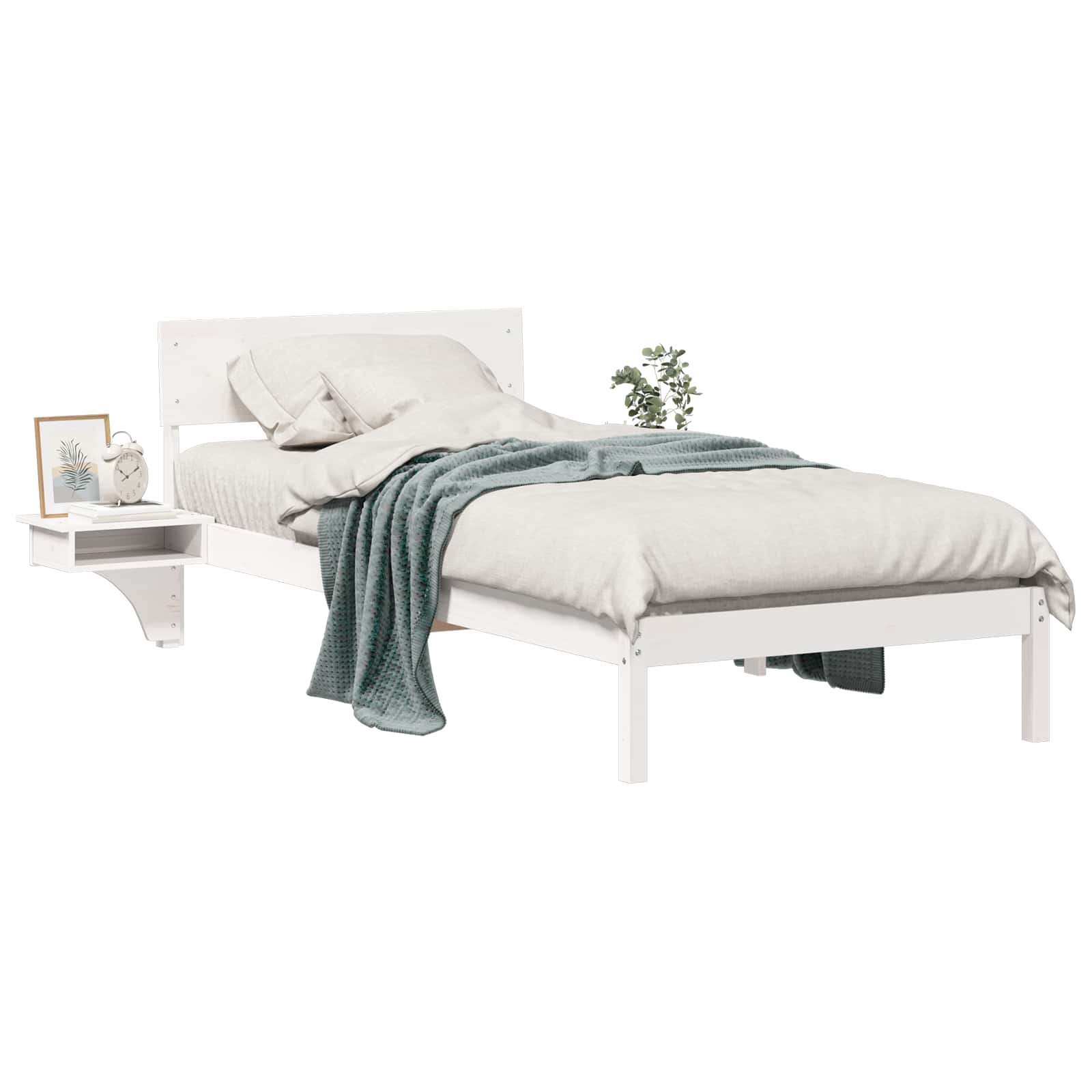 vidaXL Ramka łóżka Z zagłówkiem Biały 90 x 200 cm Lite drewno sosnowe