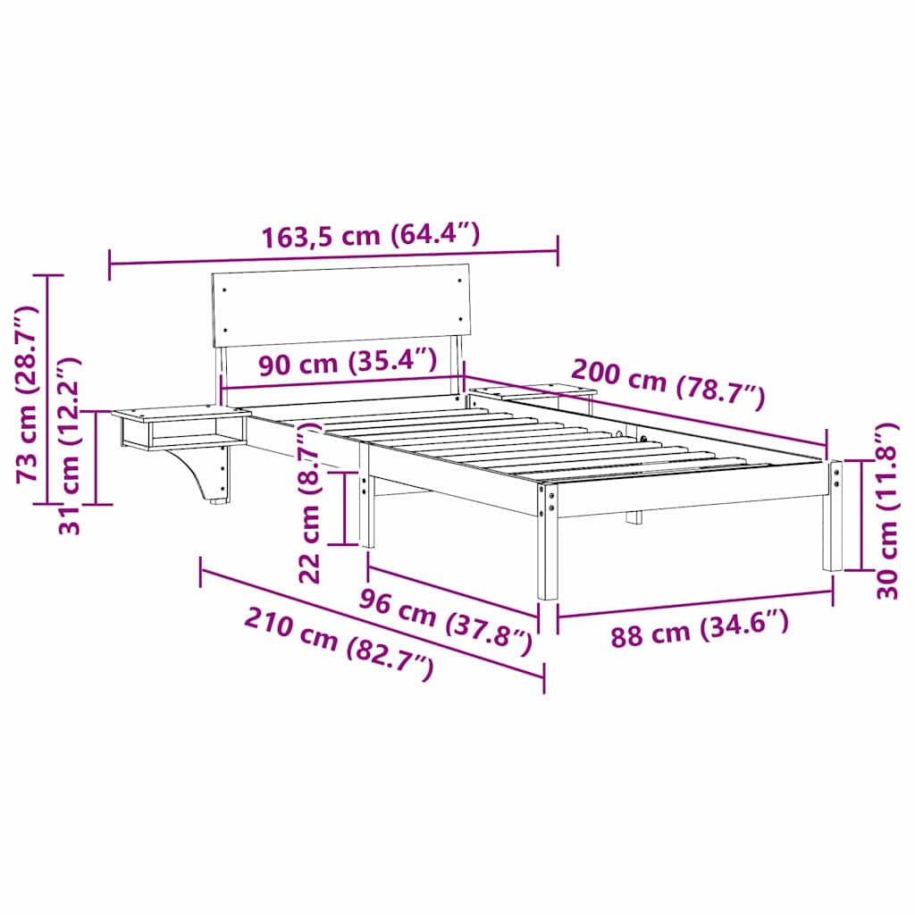vidaXL Ramka łóżka Z zagłówkiem Biały 90 x 200 cm Lite drewno sosnowe