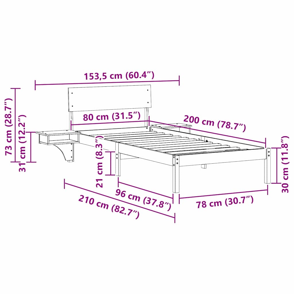 vidaXL Ramka łóżka Z zagłówkiem Biały 80 x 200 cm Lite drewno sosnowe