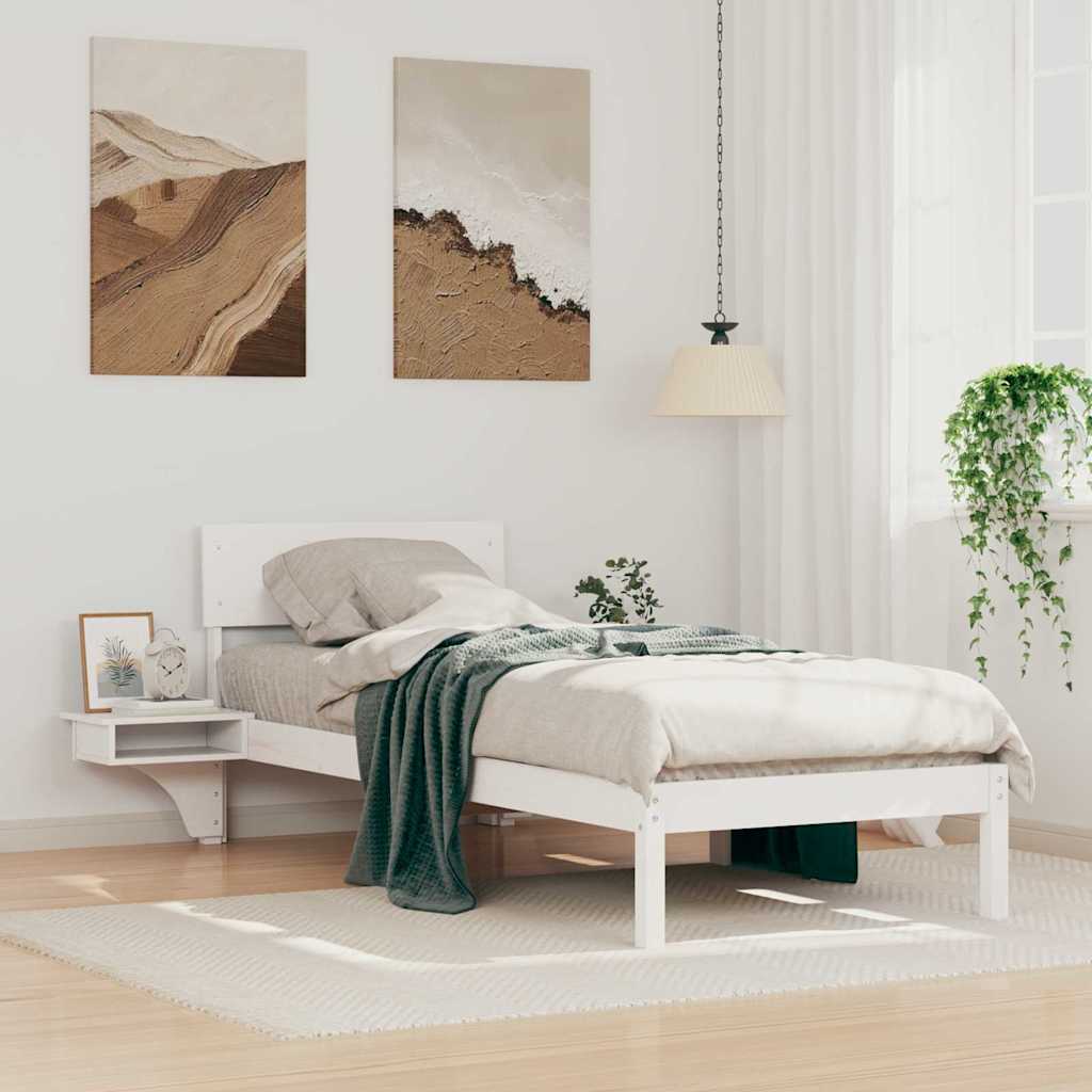 vidaXL Ramka łóżka Z zagłówkiem Biały 75 x 190 cm Lite drewno sosnowe