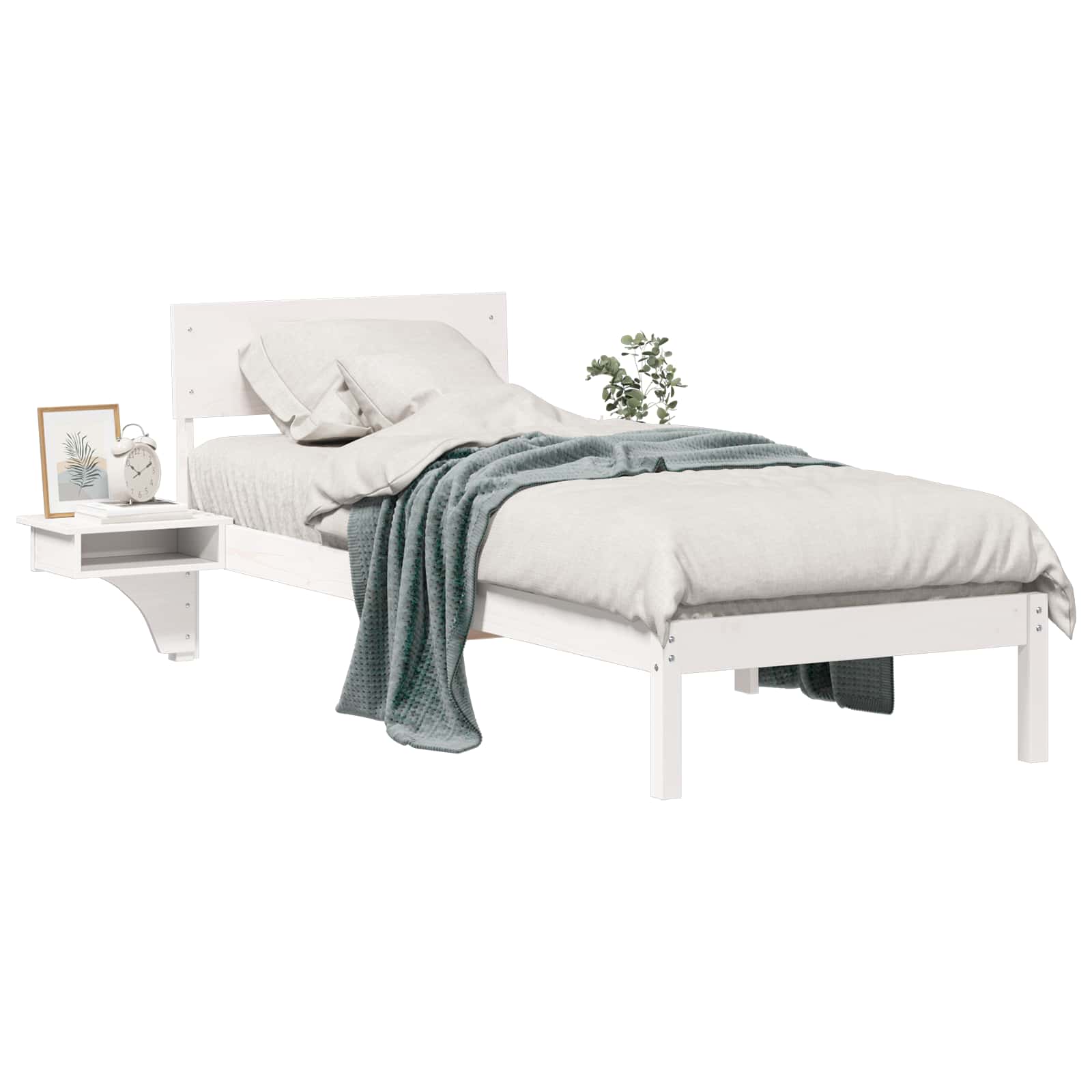 vidaXL Ramka łóżka Z zagłówkiem Biały 75 x 190 cm Lite drewno sosnowe