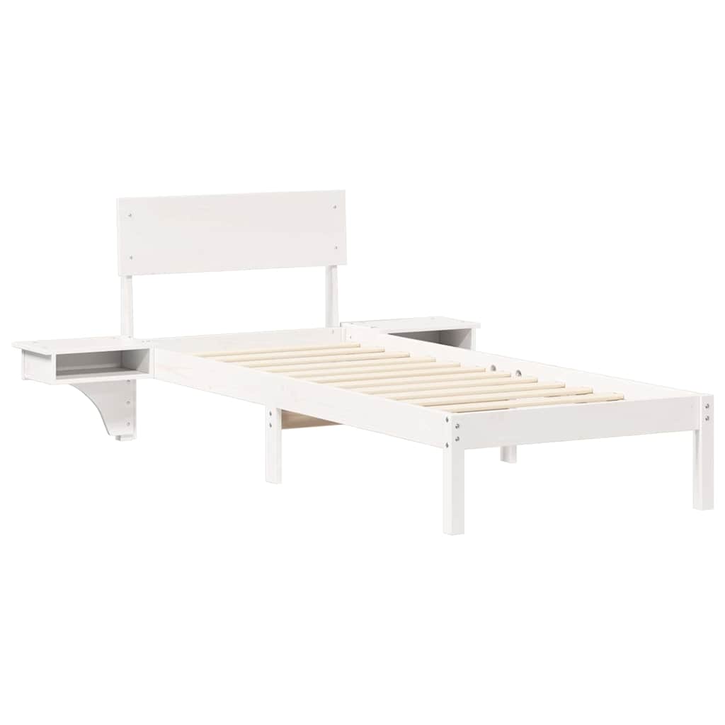 vidaXL Ramka łóżka Z zagłówkiem Biały 75 x 190 cm Lite drewno sosnowe