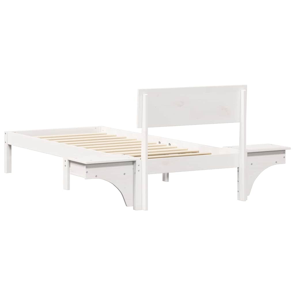 vidaXL Ramka łóżka Z zagłówkiem Biały 75 x 190 cm Lite drewno sosnowe