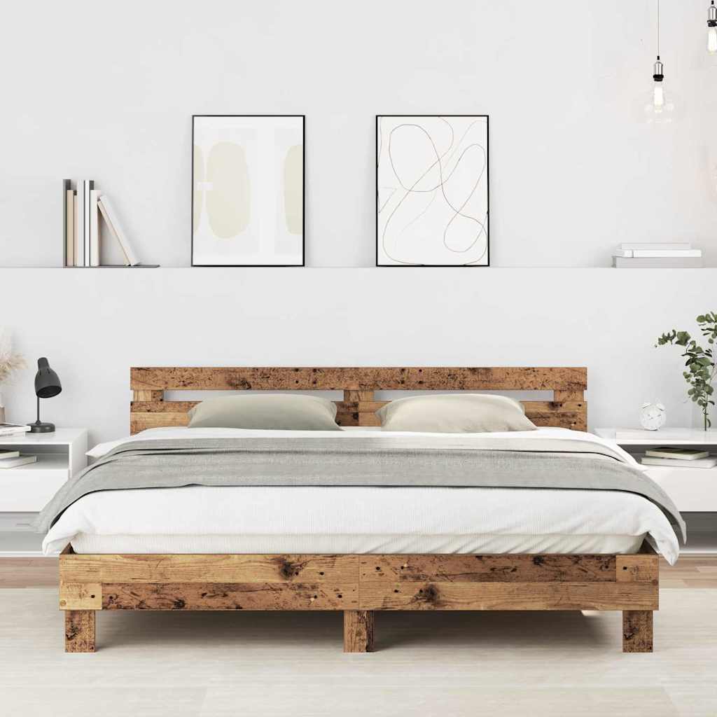 vidaXL Ramka łóżka Stare drewno 203 x 185 x 70 cm