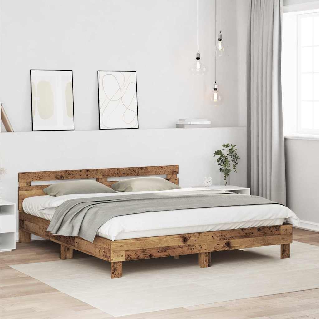 vidaXL Ramka łóżka Stare drewno 203 x 185 x 70 cm