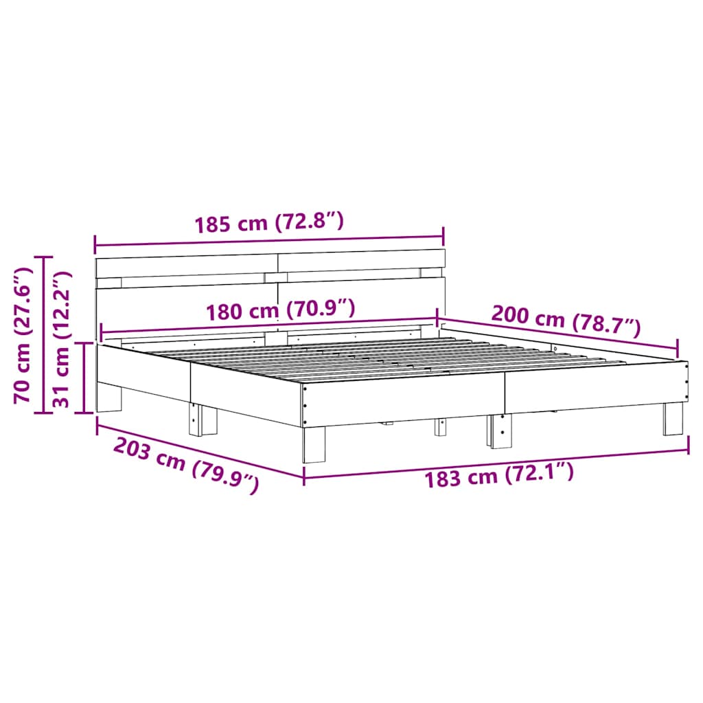 vidaXL Ramka łóżka Stare drewno 203 x 185 x 70 cm