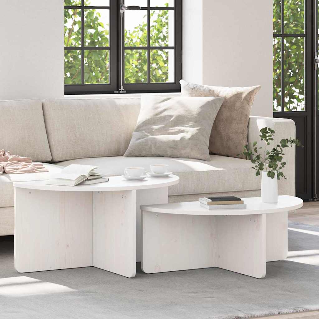 vidaXL Stolik kawowy 2 pcs Biały Lite drewno sosnowe