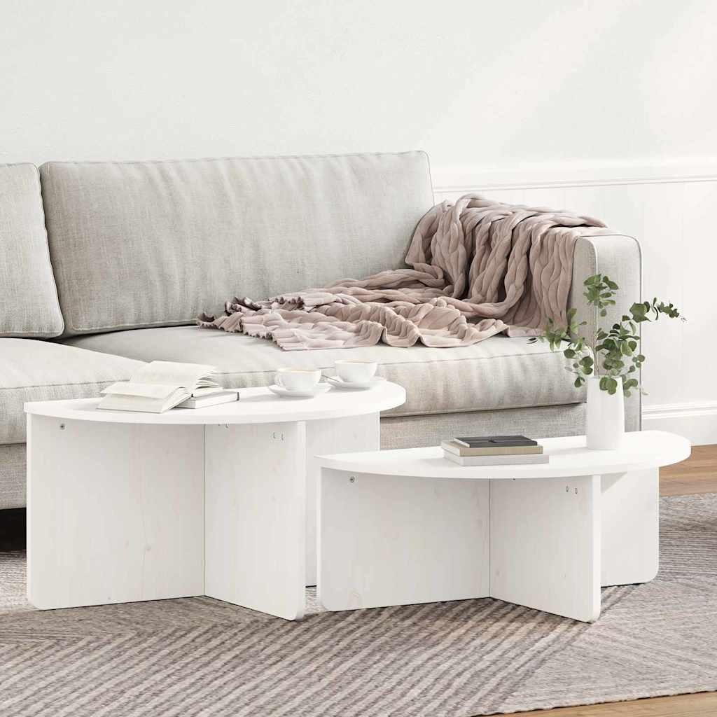 vidaXL Stolik kawowy 2 pcs Biały Lite drewno sosnowe