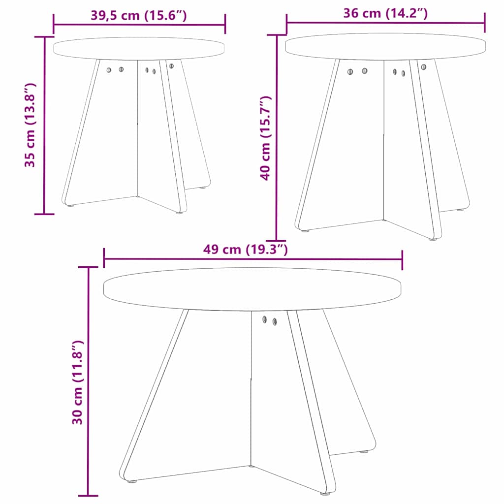 vidaXL Stolik kawowy 3 pcs Woskowy Brąz