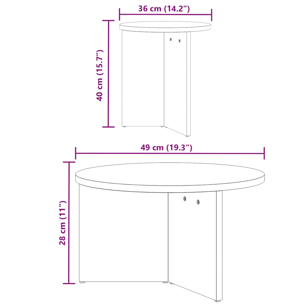 vidaXL Stolik kawowy 2 pcs Biały Lite drewno sosnowe