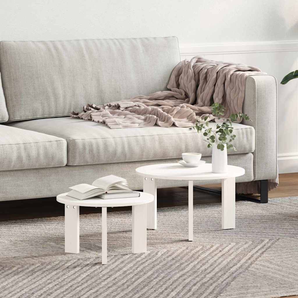 vidaXL Stolik kawowy 2 pcs Biały Lite drewno sosnowe