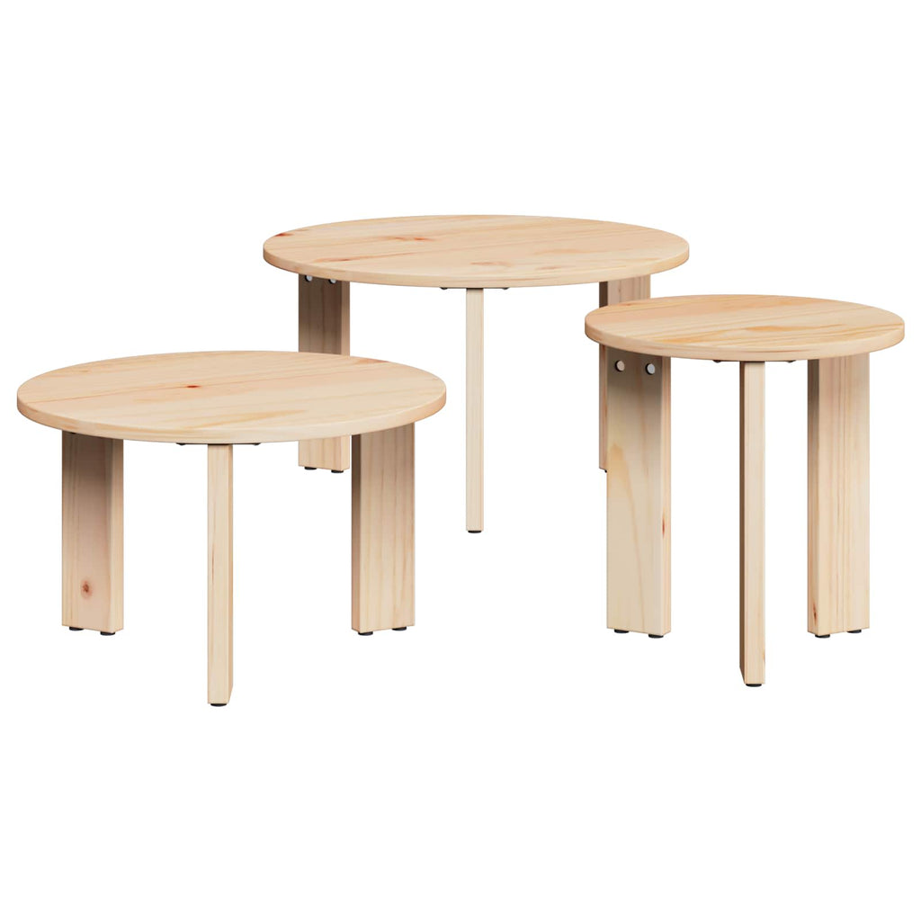 vidaXL Stolik kawowy 3 pcs Naturalny Lite drewno sosnowe