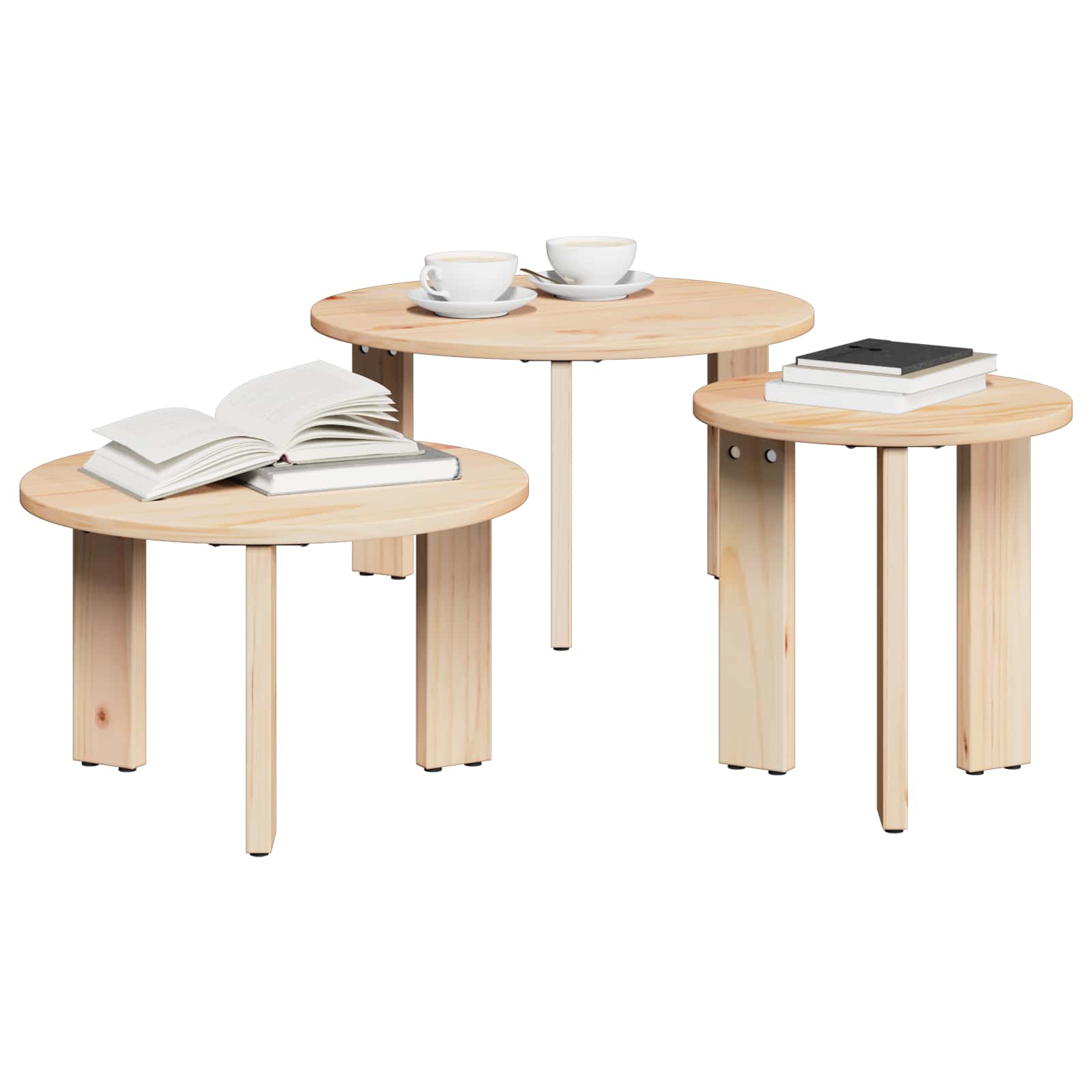 vidaXL Stolik kawowy 3 pcs Naturalny Lite drewno sosnowe