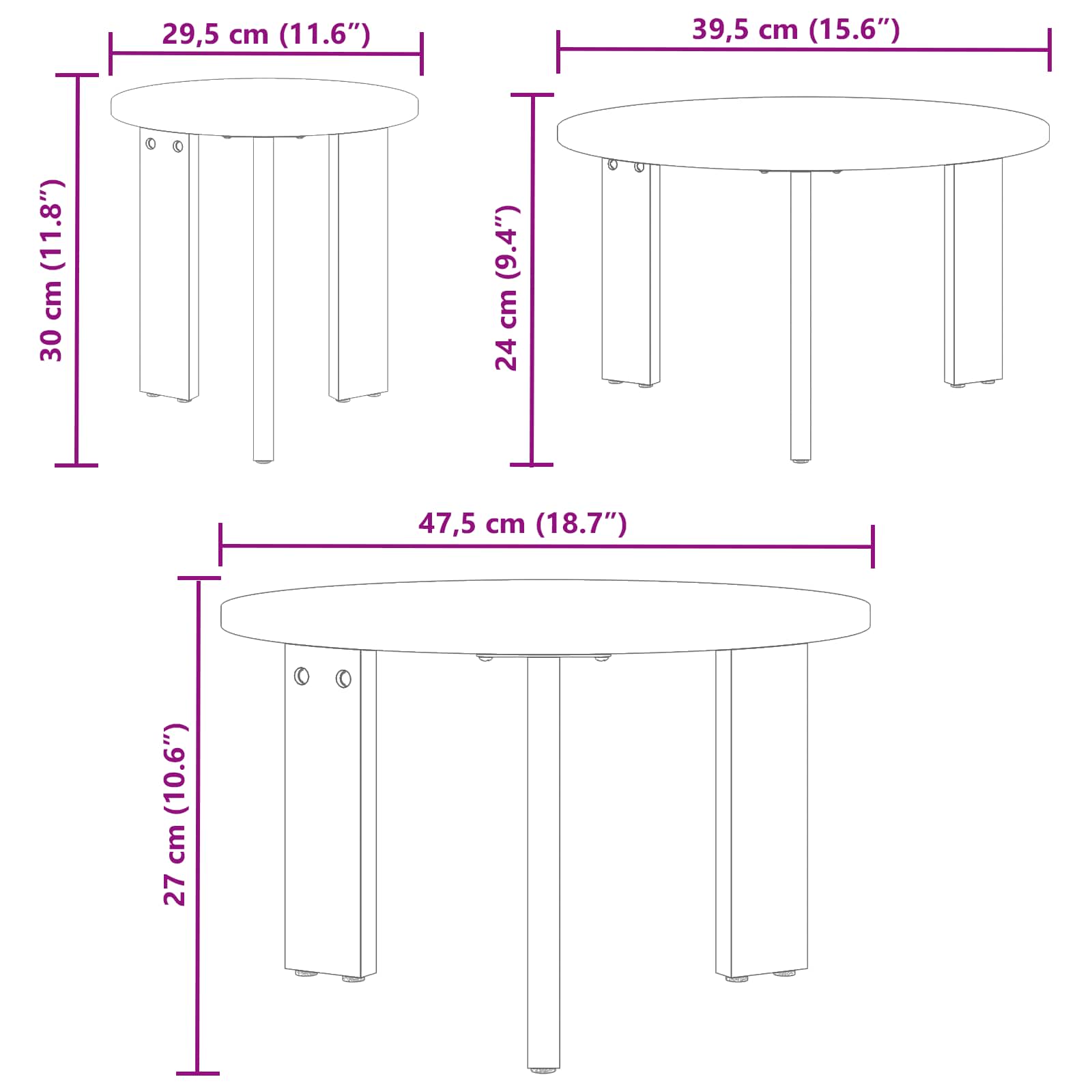 vidaXL Stolik kawowy 3 pcs Naturalny Lite drewno sosnowe