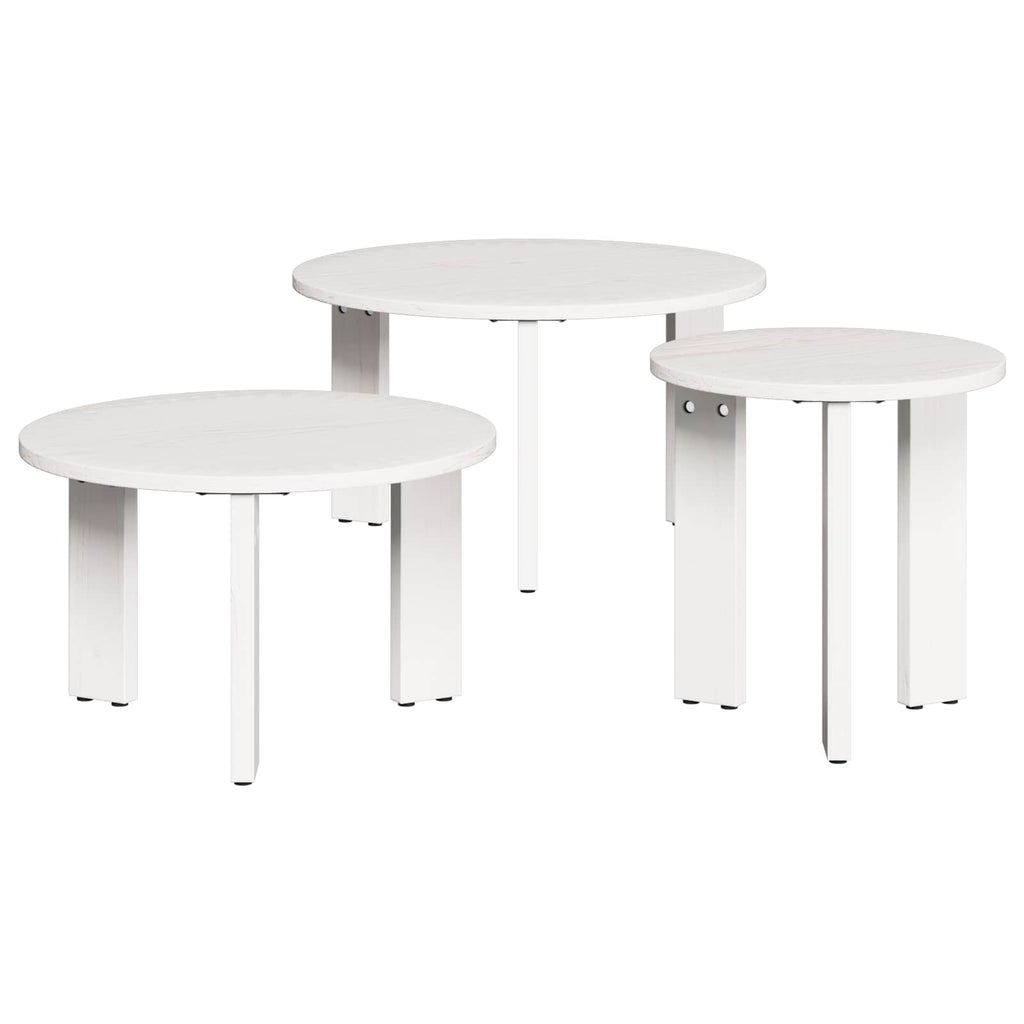 vidaXL Stolik kawowy 3 pcs Biały Lite drewno sosnowe