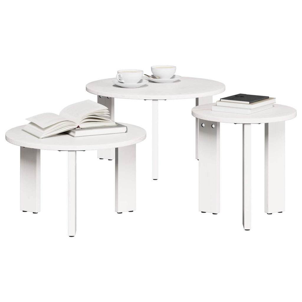 vidaXL Stolik kawowy 3 pcs Biały Lite drewno sosnowe