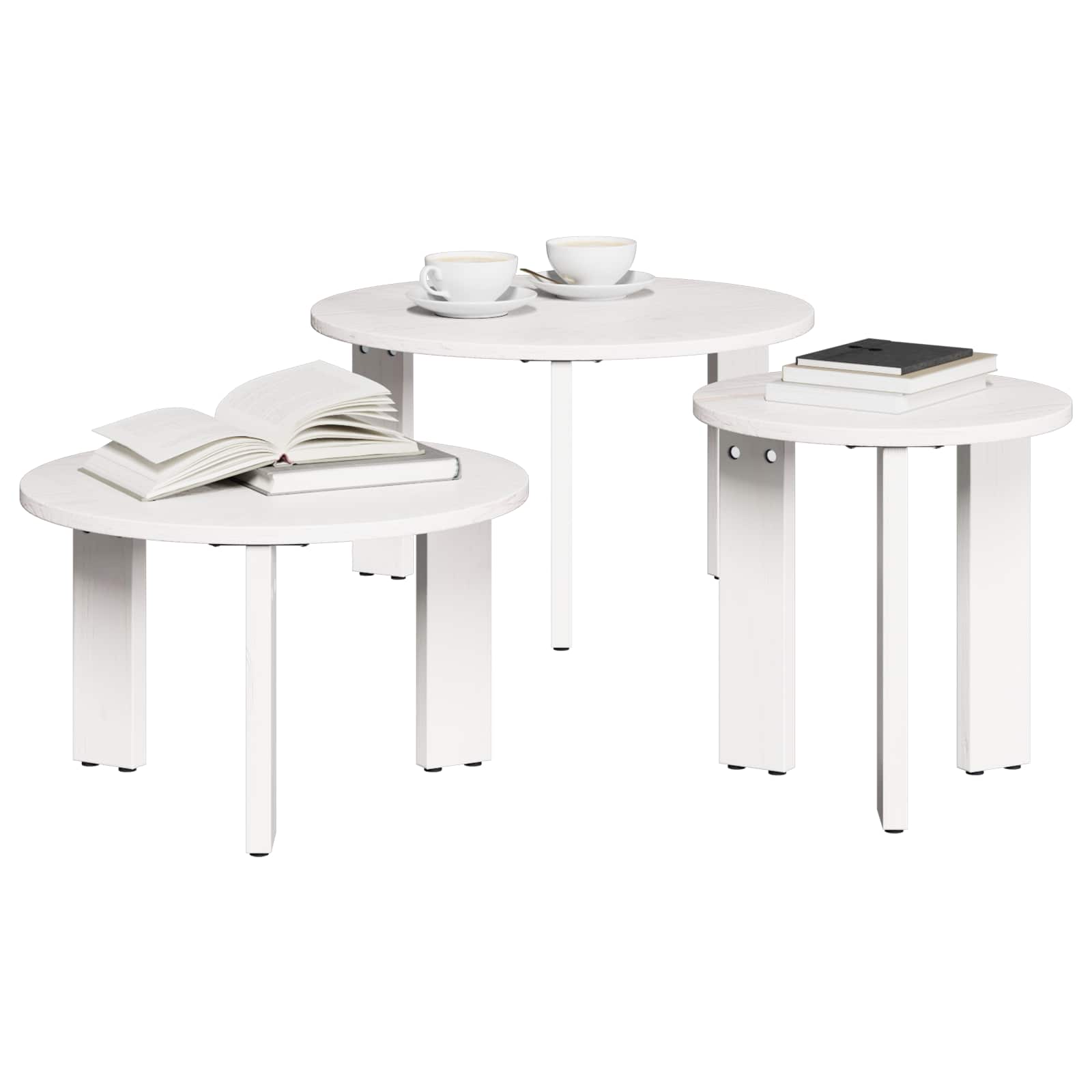 vidaXL Stolik kawowy 3 pcs Biały Lite drewno sosnowe