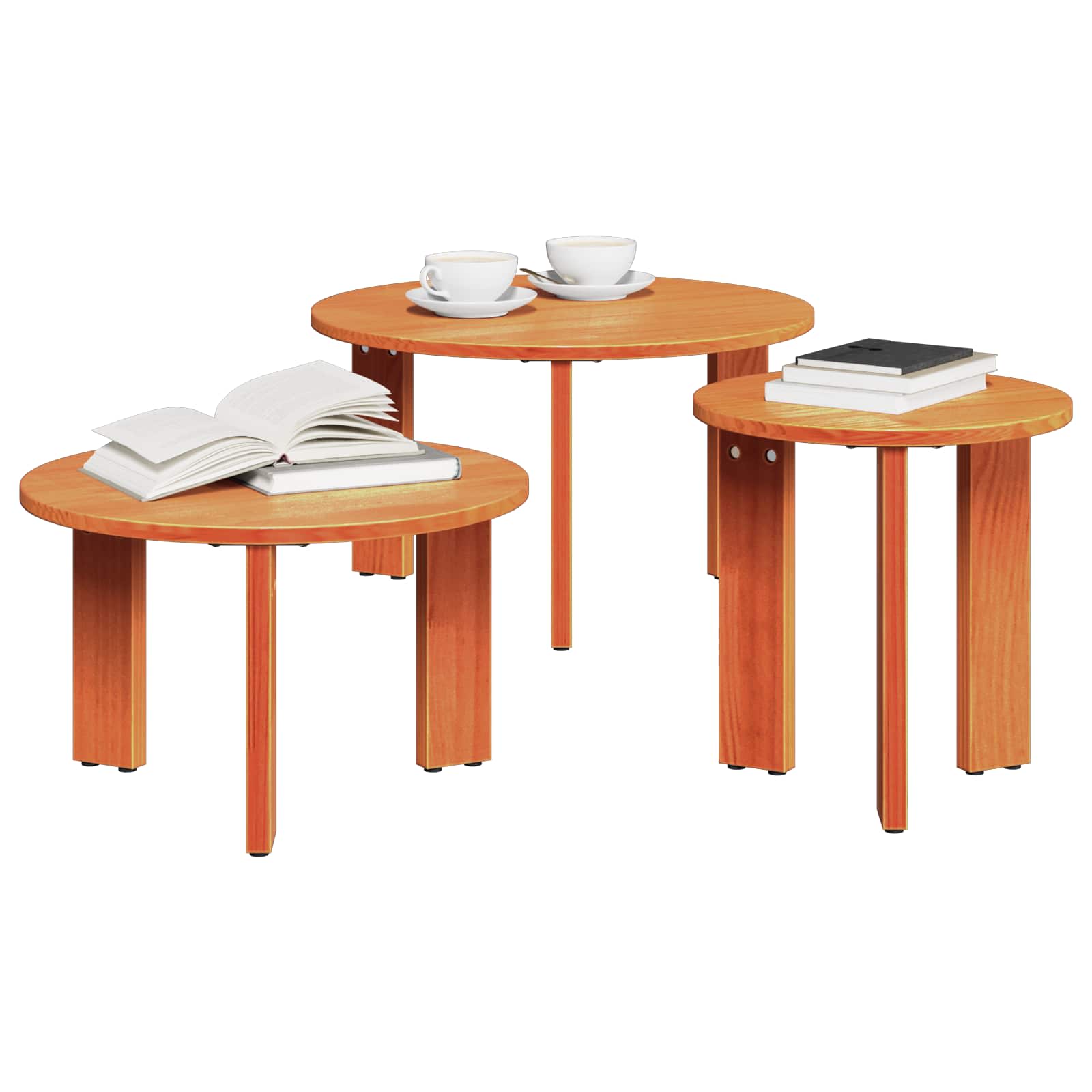 vidaXL Stolik kawowy 3 pcs Woskowy Brąz Lite drewno sosnowe