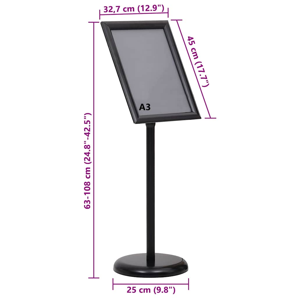 vidaXL Stojaki na plakaty 2 pcs Czarny 45 x 32,7 x 108 cm Aluminium