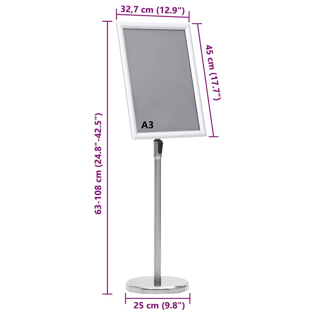 vidaXL Stojaki na plakaty 2 pcs Srebrny 45 x 32,7 x 108 cm Aluminium