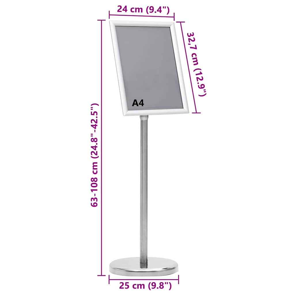 vidaXL Stojaki na plakaty 2 pcs Srebrny 32.7 x 24 x 108 cm Aluminium
