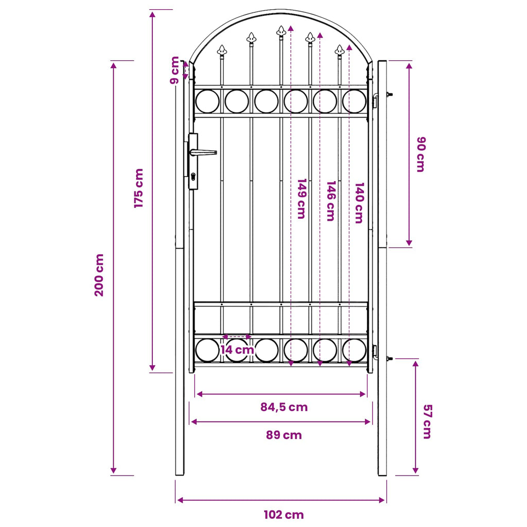 vidaXL Brama ogrodzeniowa ASSEN 100 x 175 cm Stal malowana proszkowo